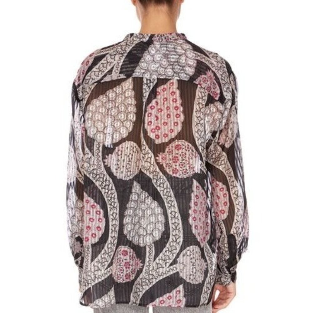 Isabel Marant NWT Daws Silk Blouse  Sheer Floral Black Shirt Top Extra Large XL - Picture 3 of 8